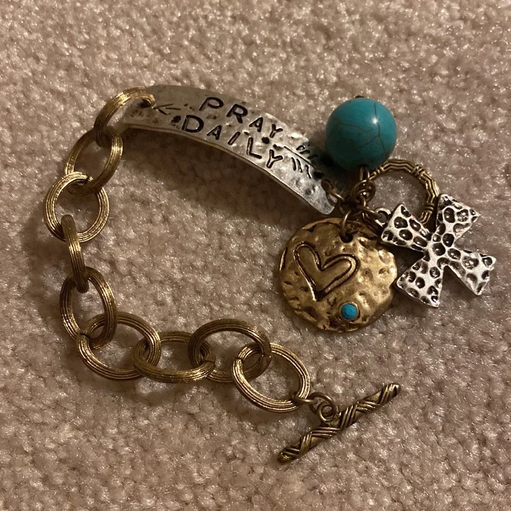 “Pray Daily” womens bracelet with turquoise bead